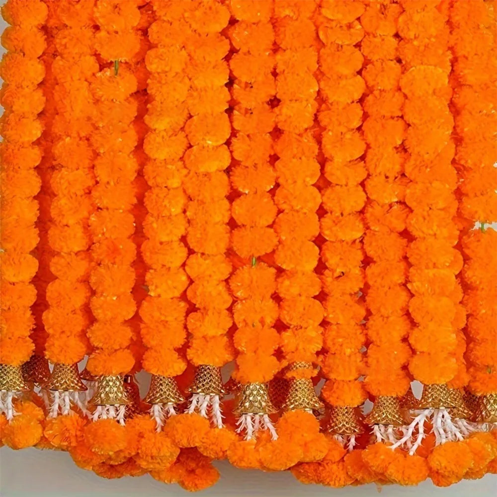 Long Strands Artificial Marigold Garland Pooja Diwali Fiesta Indian Décor Marigold Flower Garlands Reusable Events Decor
