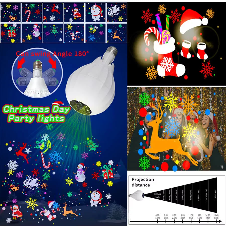 Christmas Window Projector LED Snowflake Snow Elk Laser Projector 16 Patterns Projection Lamp Xmas Party Home Door Decoration