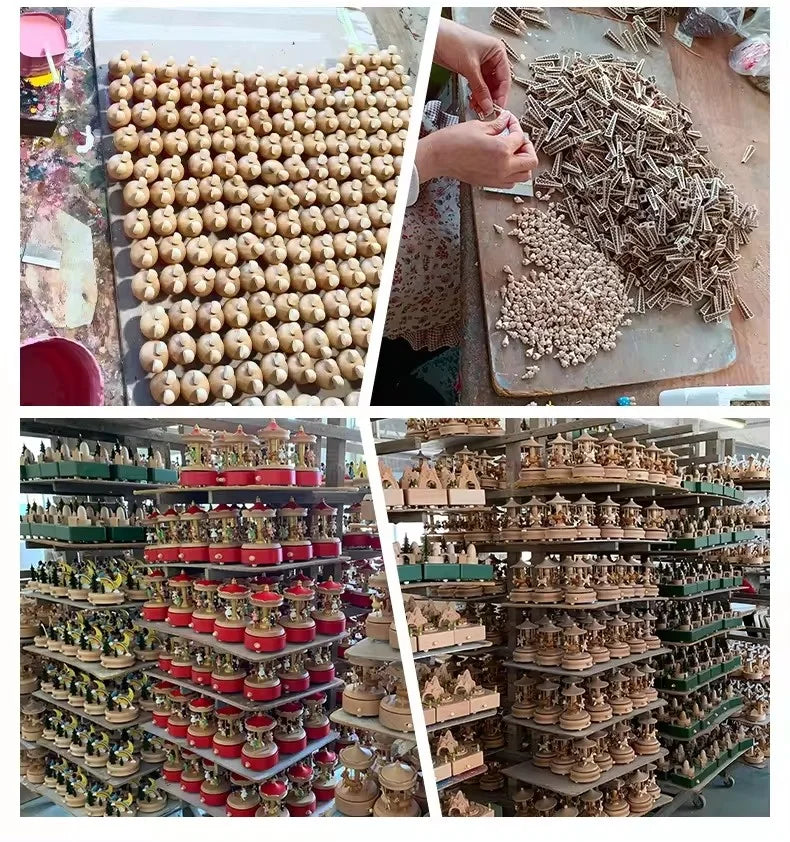 Christmas Gifts Wholesale Logo Engrave Mechanical Wind Up Clockwork Rotating Carousel Ballerina Music Box Wooden For Present