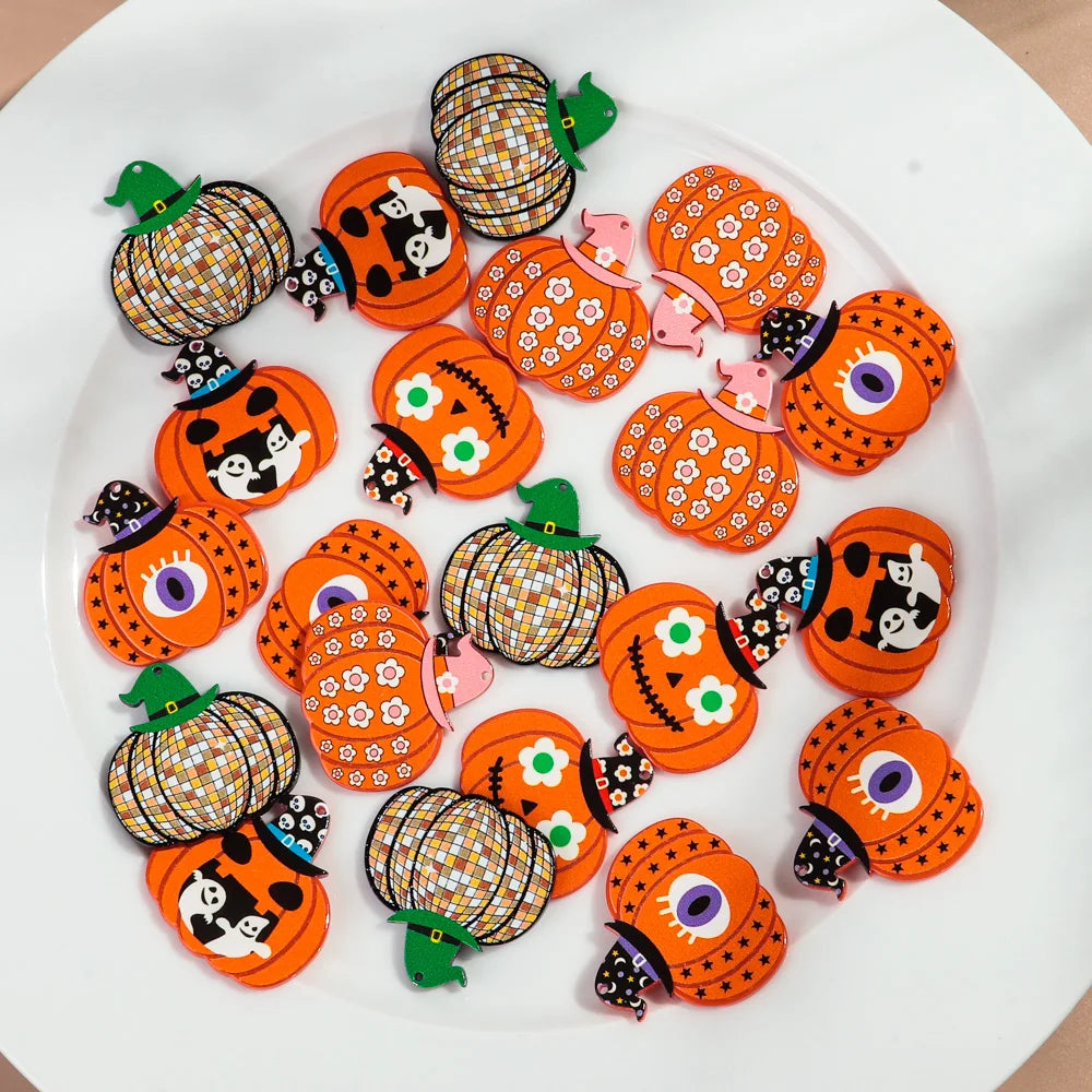 10pcs/lot Halloween Cute Charms Creative Ghost Pumpkin Acrylic Print Pendant for DIY Jewelry Making Necklace Earring Accessories