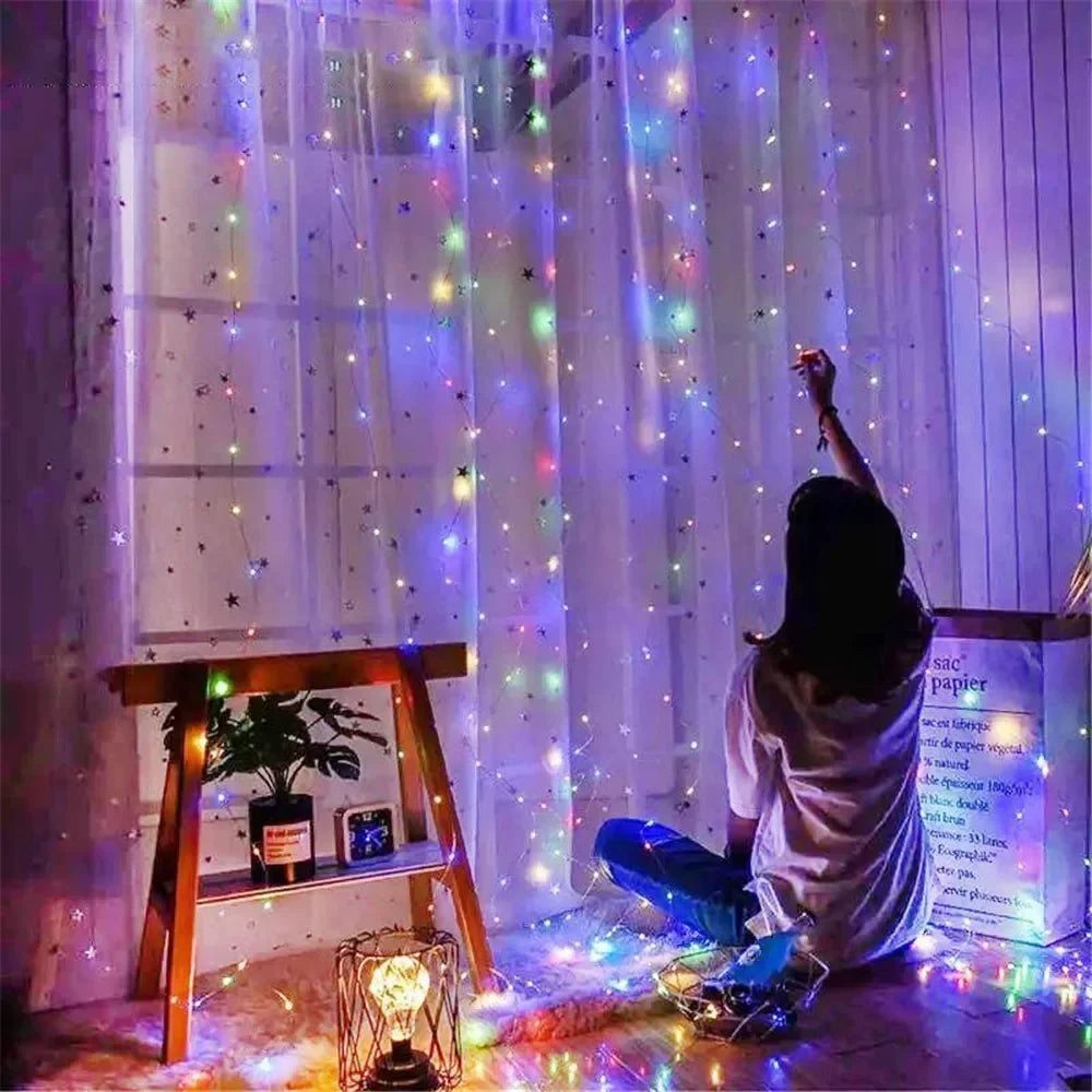 LED Curtain String Light Beautiful Window Ornament USB Powered Indoor Christmas New Year Garland Led Lights Halloween Decoration