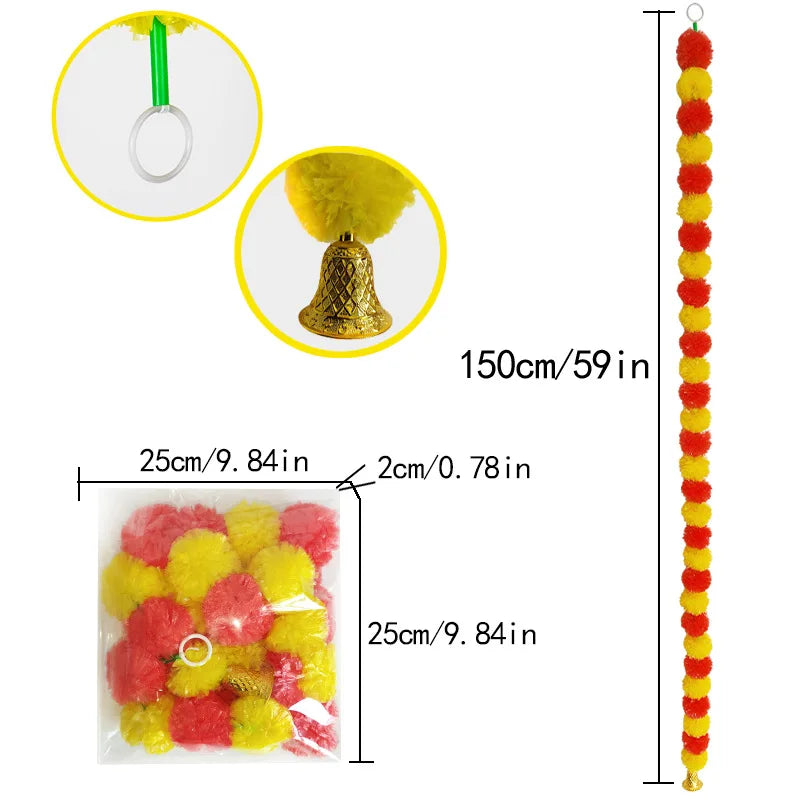 5-50pcs Marigold Flower Garlands Artificial Flower Garland for Indian Décor,Pooja, Diwali, Fiesta Day of The Dead, Mexican Party