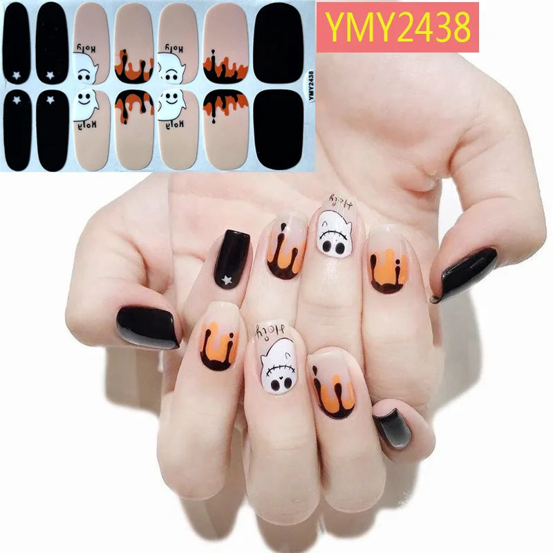 Baking Free Halloween Nail Stickers Full Sticker Fashion Nail Art Jewelry  Pumpkin Ghost Wholesale Applique Nail Sticker