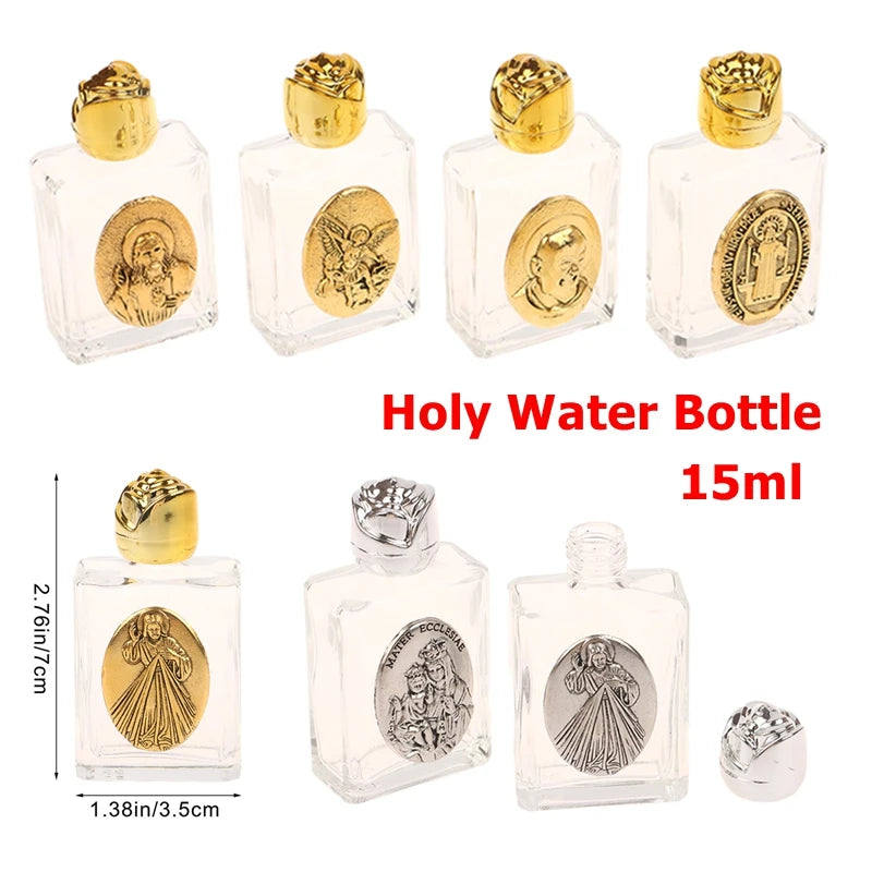 11 Types Of Glass Holy Water Jesus Bottle Religious Cross Bottle Christian Virgin Sculpture Bottle Refillable Holy Water Bottle