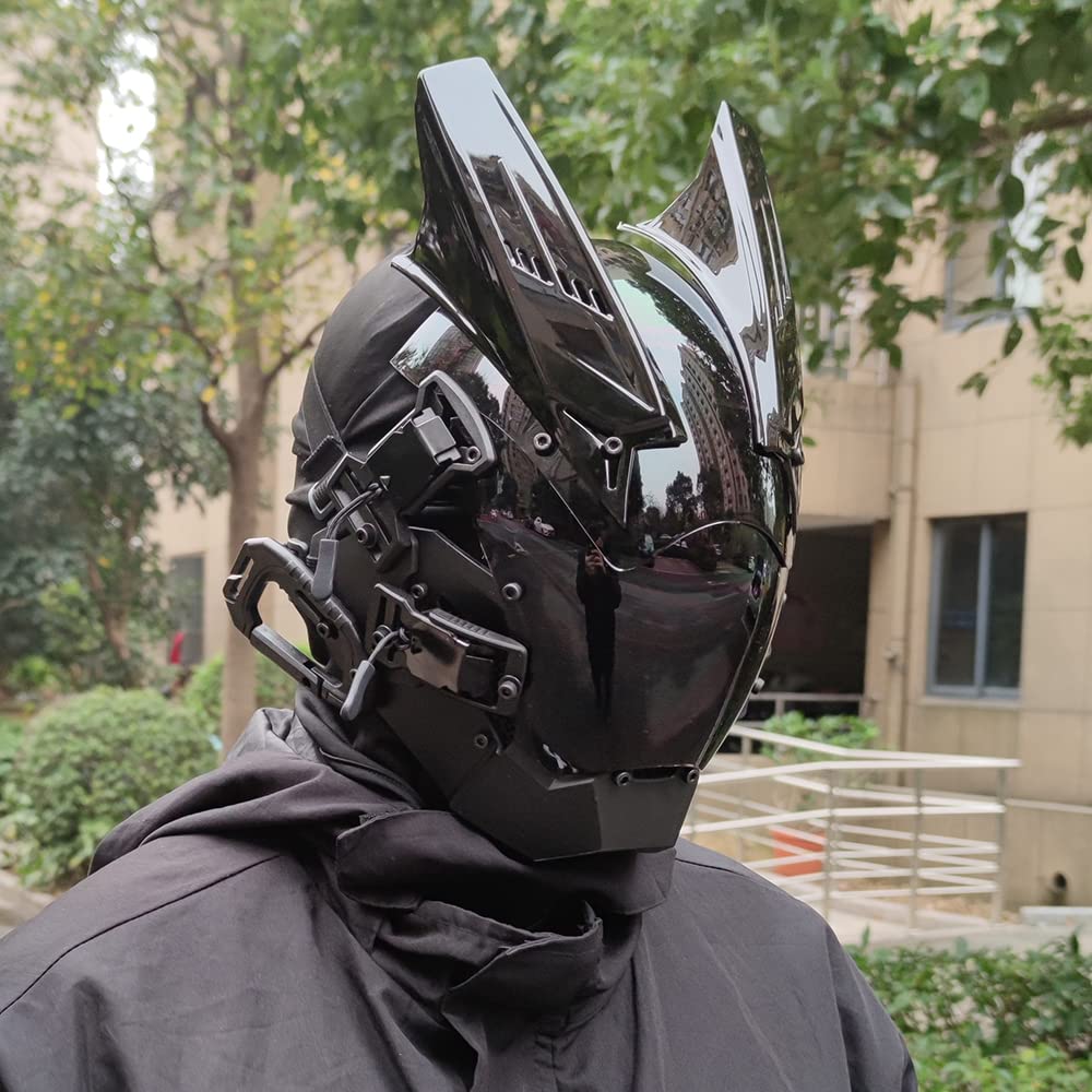 JAUPTO Punk Mask Cosplay for Men, Cosplay Samurai Horns Masks Black Mask Halloween Party Coolplay Gifts