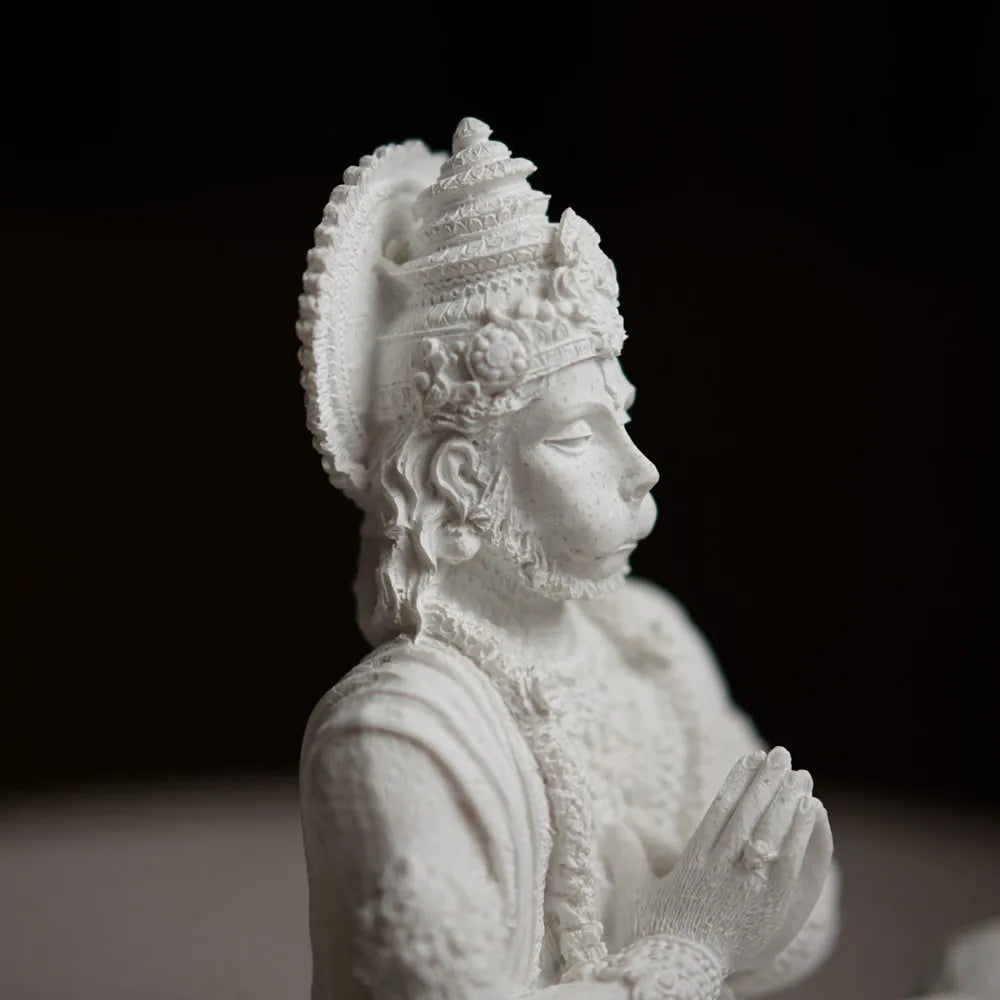 Sandstone White Hanuman Statue Hindu God Sculpture