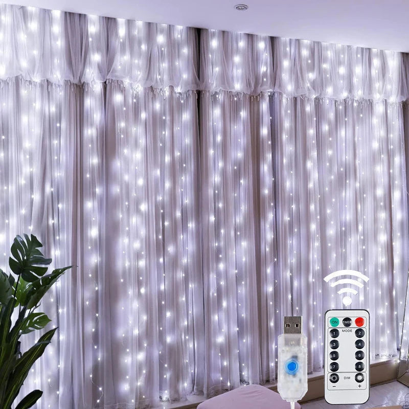 Diwali Lights LED Fairy String Curtain Lights 8 Mode Remote USB Festoon Christmas Decor For Home Holiday New Year Lamp