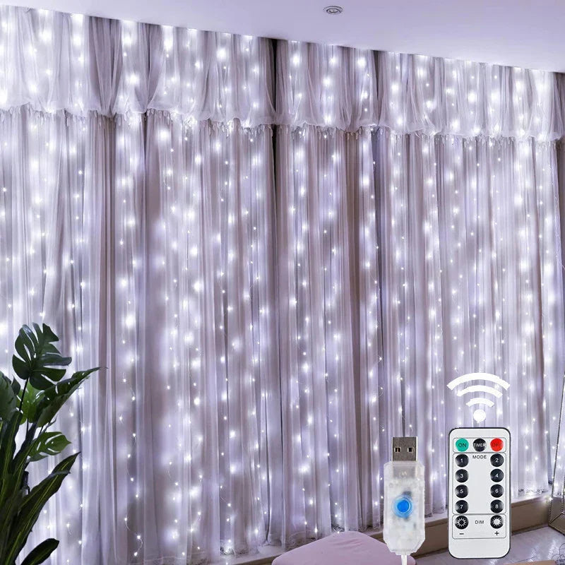 Diwali Lights LED Fairy String Curtain Lights 8 Mode Remote USB Festoon Christmas Decor For Home Holiday New Year Lamp