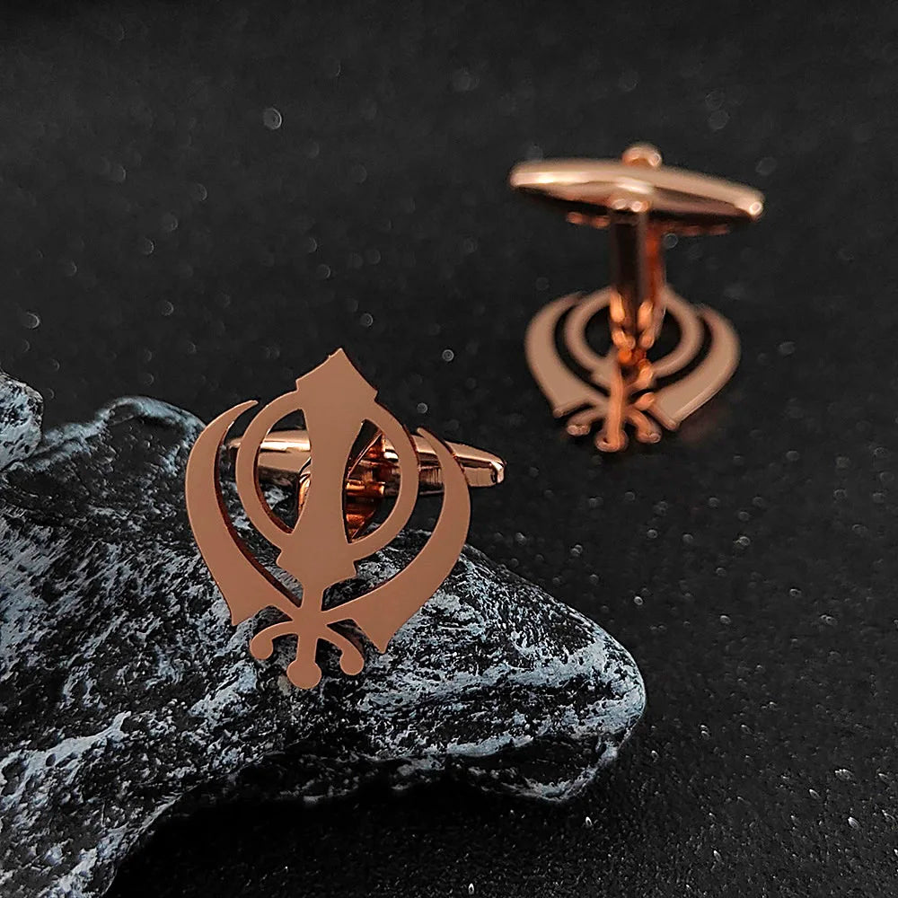 Stainless steel butterfly clasp brooch/cufflink, Sikh symbol badge for men's suit, elegant anti-exposure button for women.