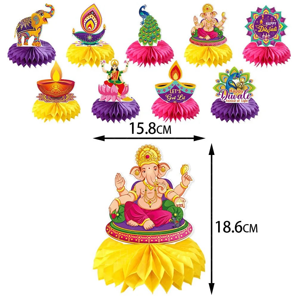 Happy Diwali Party Honey comb Table Decoration Diwali  Peacock Ornaments Happy Festival of Lights Party Decor