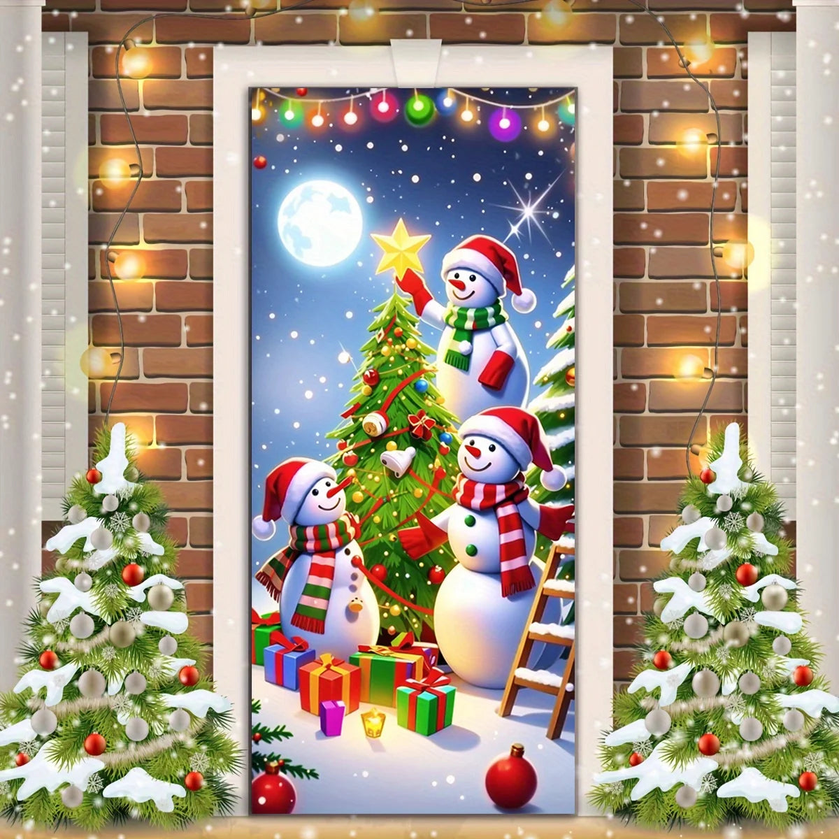 Christmas door casing, snowman decorated Christmas tree, washable to add joy, perfect holiday, entrance and outdoor party