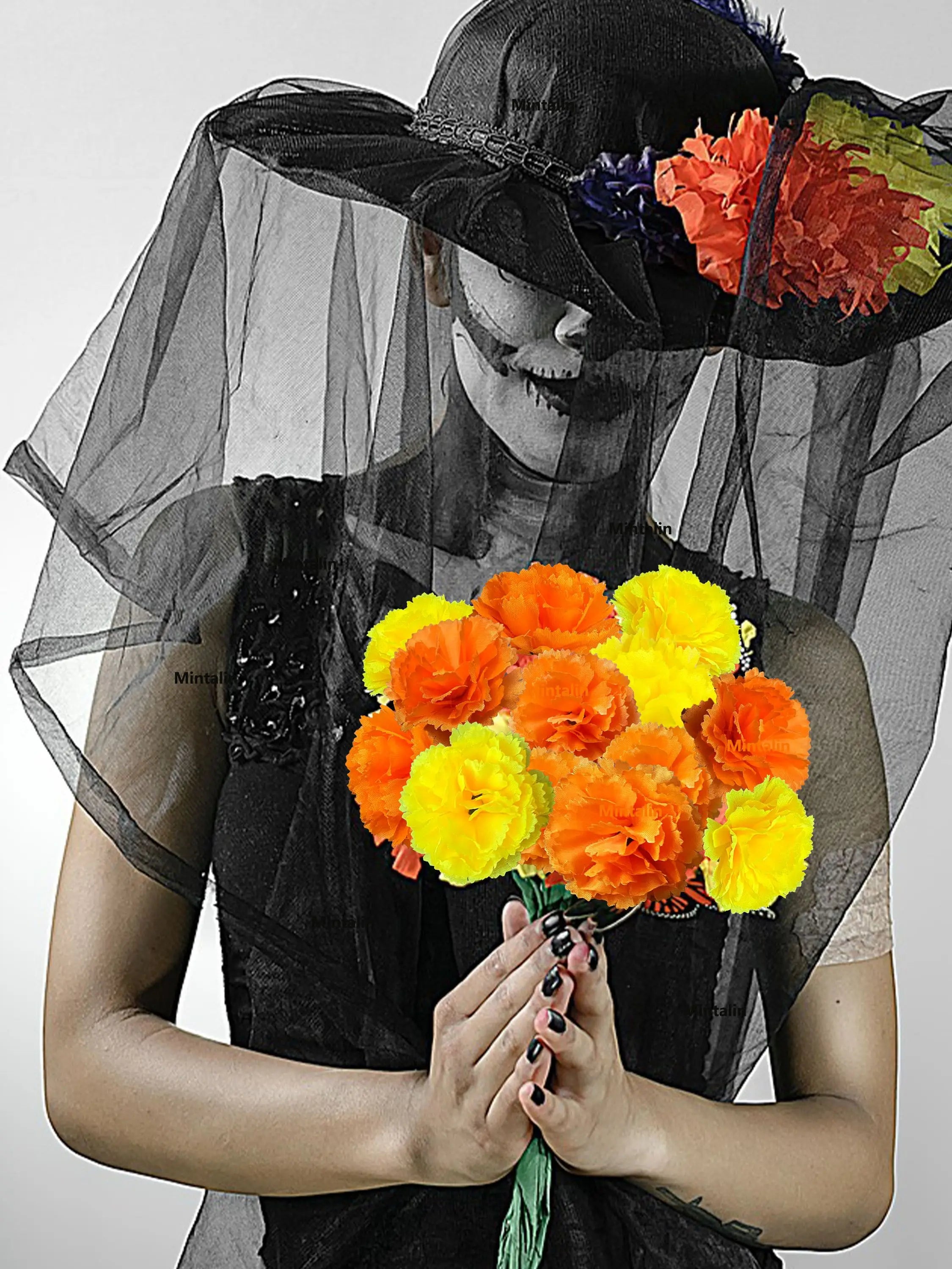 Marigold Flower Heads Bulk, Silk Mexican Flowers for Diwali Home Decor Wedding Party Decoration Halloween Decor for Indian Pooja