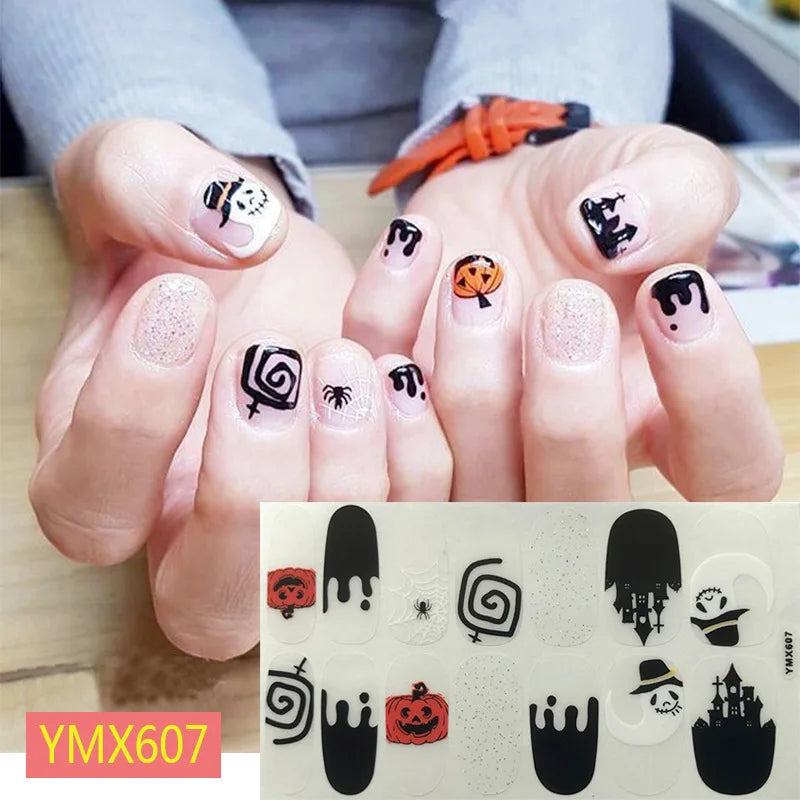 Baking Free Halloween Nail Stickers Full Sticker Fashion Nail Art Jewelry  Pumpkin Ghost Wholesale Applique Nail Sticker