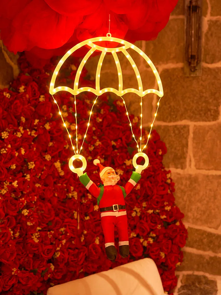 Christmas, Santa Claus, Parachute, Leather Thread, Lantern String, Festival Decorative Lights, Window Lights