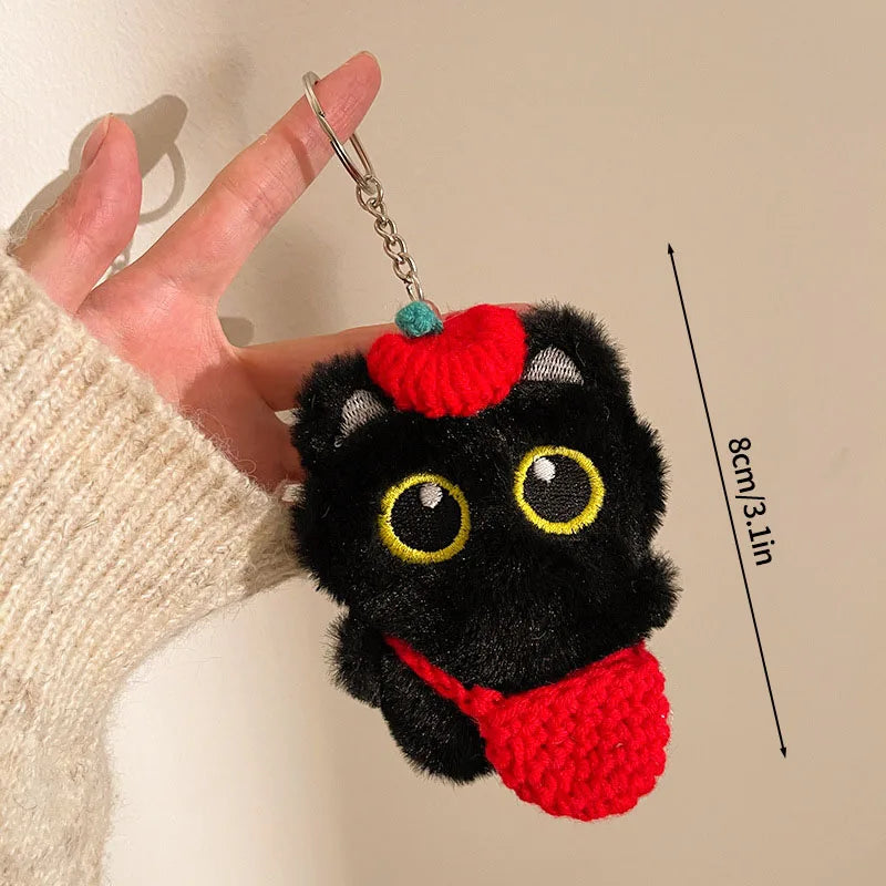 Cute Keychain Kawaii Black Cat Keychain Plush Cats Toy Backpack Hanging Pendant Decoration Keyring Halloween Ghost Theme Gifts