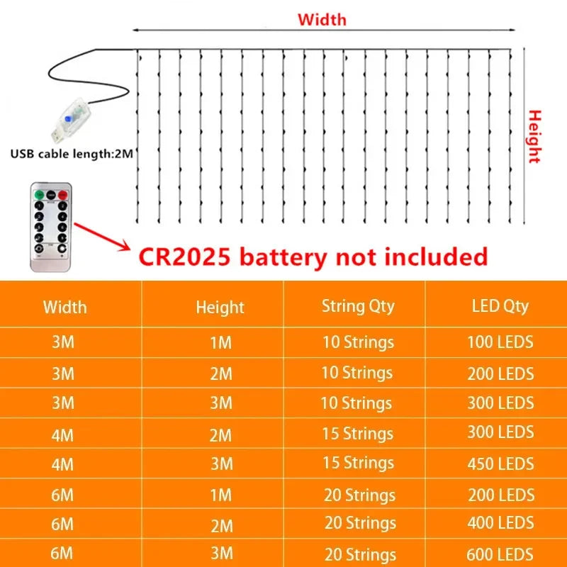 LED Curtain String Light Beautiful Window Ornament USB Powered Indoor Christmas New Year Garland Led Lights Halloween Decoration