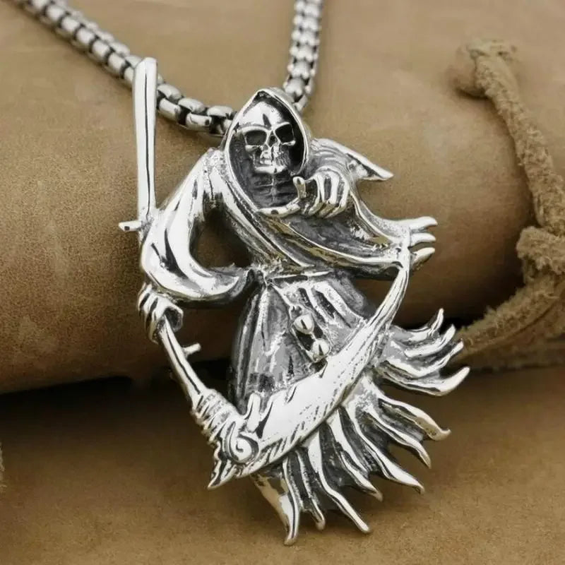 Gothic Pattern Skull Ghost Head Pendant Necklace Men's Punk Trend Alternative Halloween Jewelry