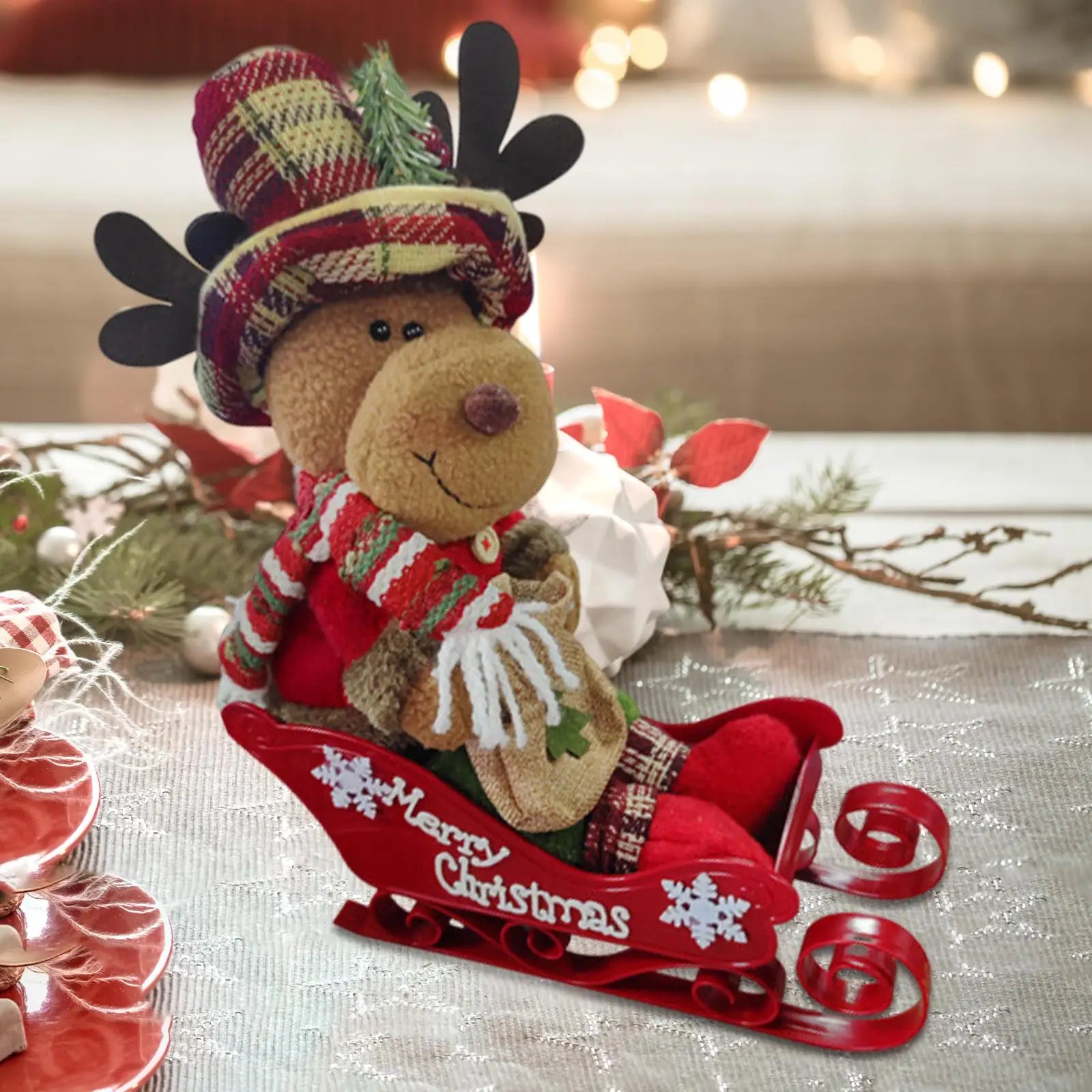 Christmas Statue Xmas Sculpture Figurine Decorative Tabletop Ornament for Home Cabinet Office Housewarming Photo Props