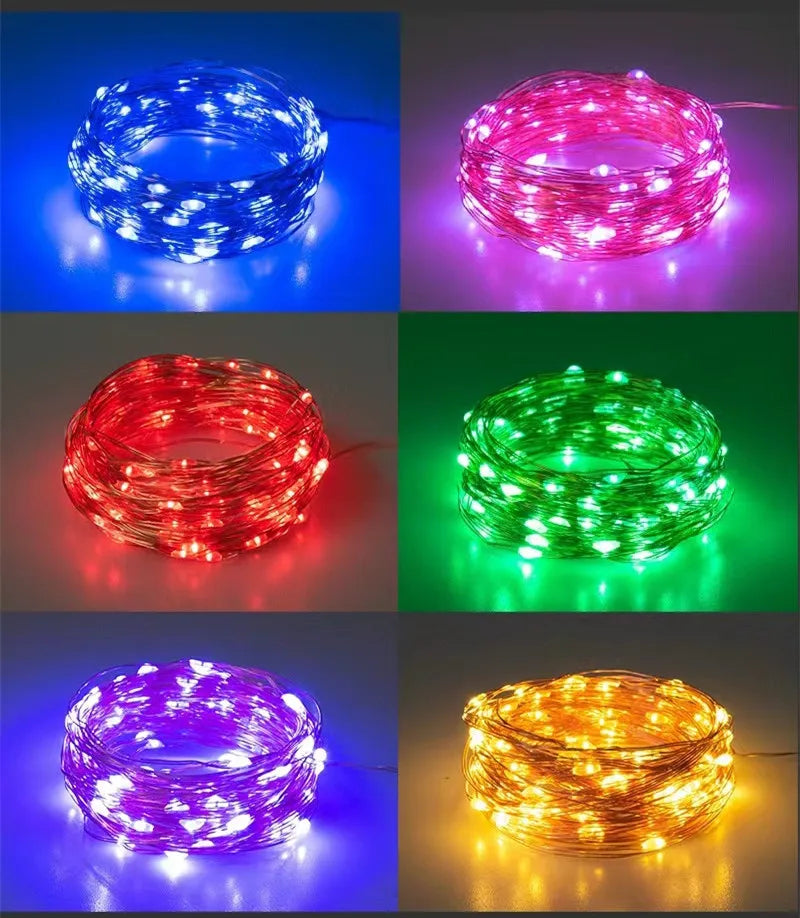 Led silver Wire Fairy Lights USB Powered LED String Lights outdoor waterproof Garland For Christmas Party Wedding DIY Decoration