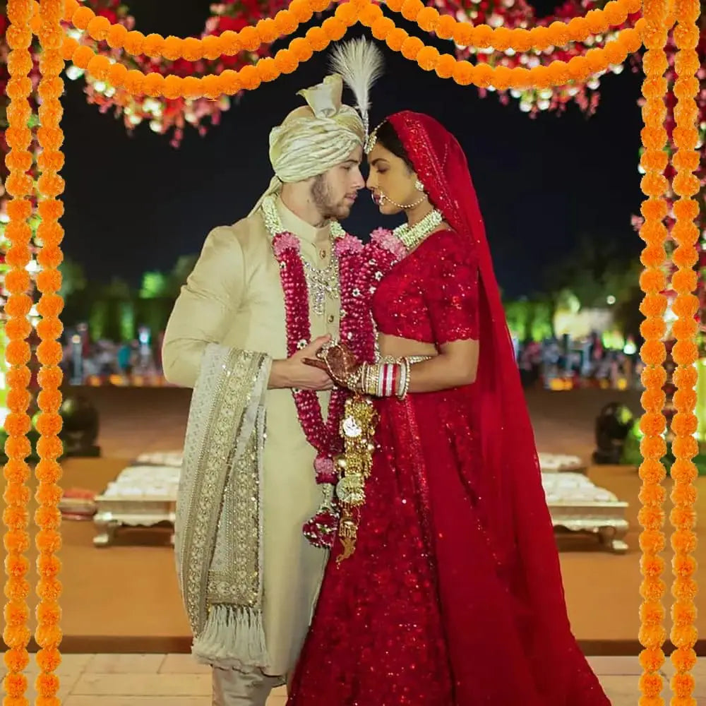 5-100PCS Marigold Flower Garlands for Decoration Artificial Flowers Diwali Indian Décor Pooja Day of The Dead Mexican Party