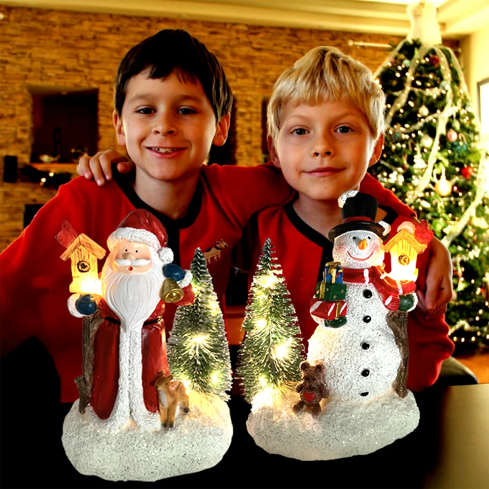Christmas decorations, Santa Claus Snowman, Christmas holiday party decorations, LED lights, tabletop statues