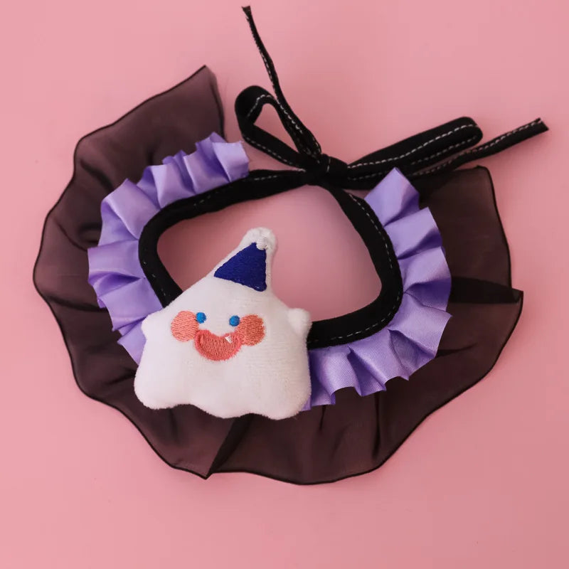 New Dog Necklace Halloween Pet Collar Cat Dog Drool Towel Lace Pumpkin Bat Wings Bow Cat Necklace Photo Prop