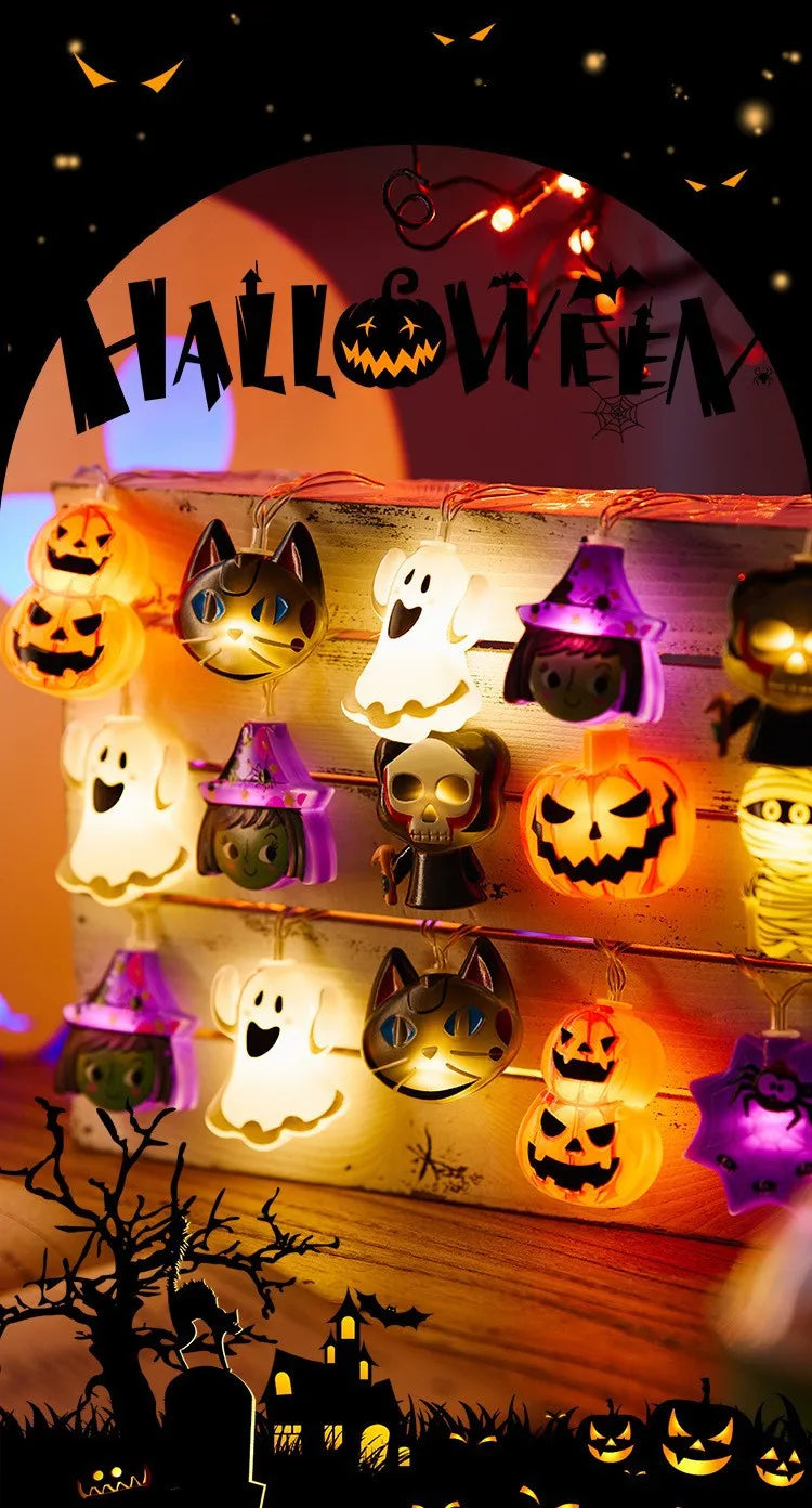 2024 Halloween Party LED String Lights Ghost Pumpkin Cat Spider Web Decor Night Light Halloween Indoor Outdoor Decoration Props
