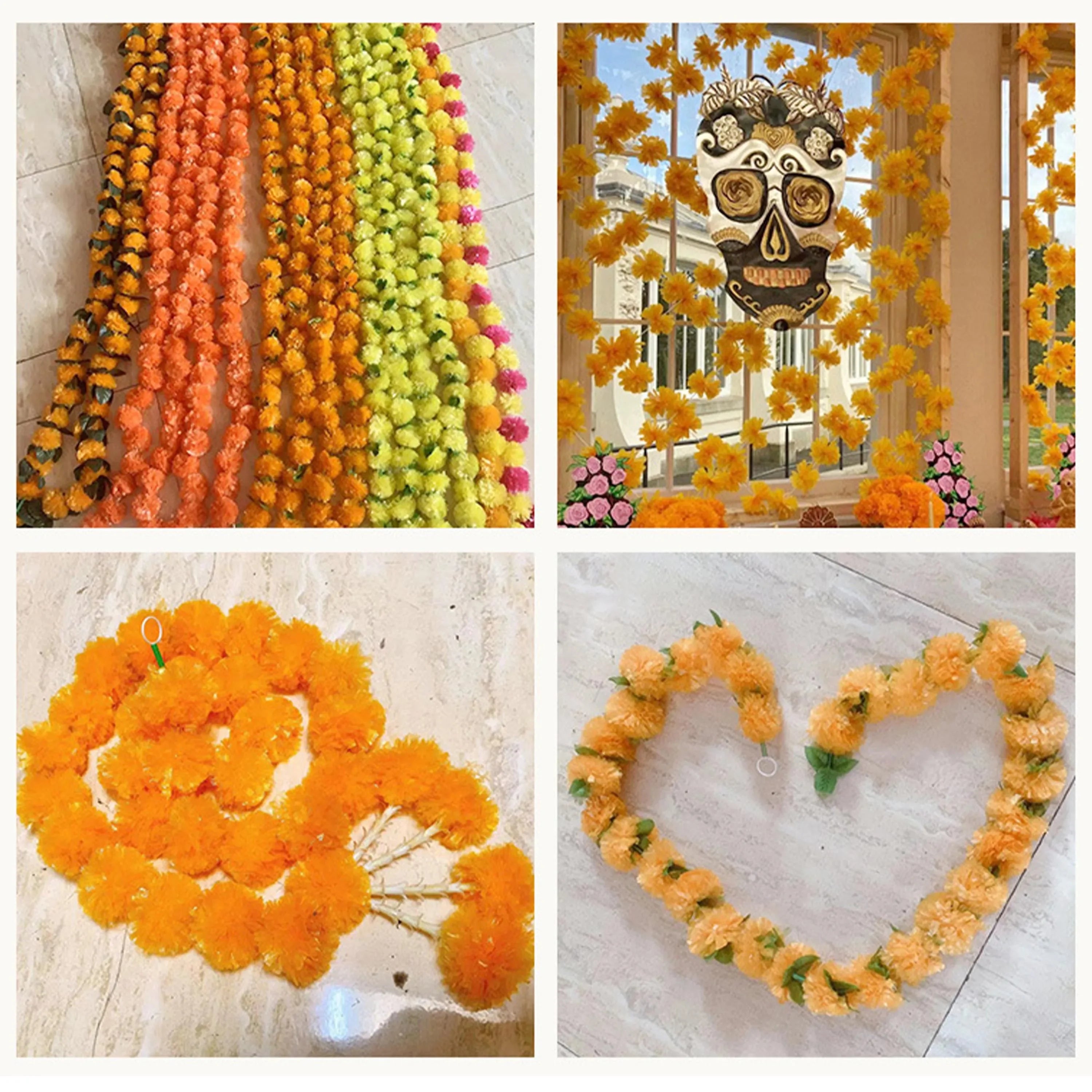 2 Pcs Marigold Flower Garland with бо Flowers for Diwali