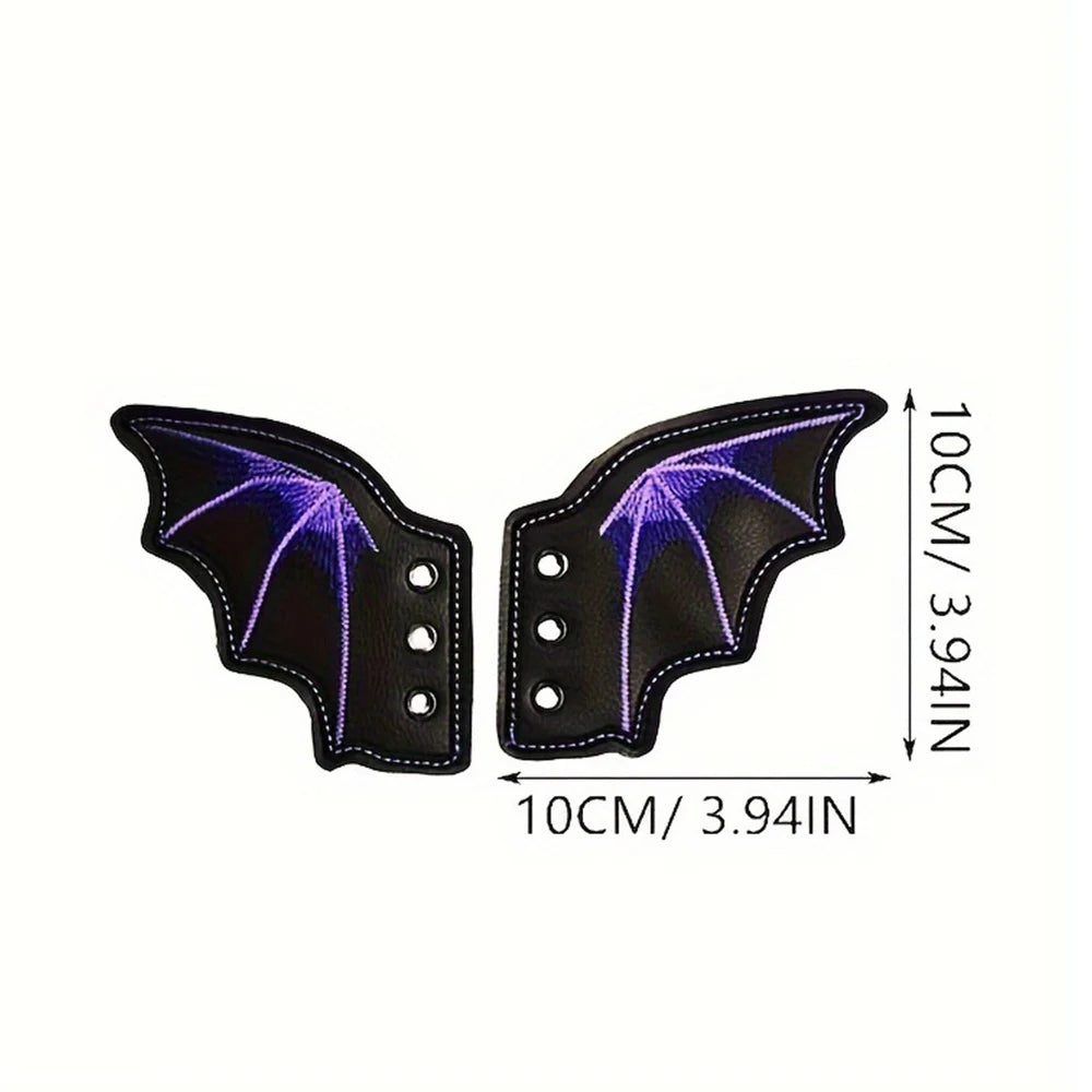 1Pair Fashion Leather Bat Shoe Wings Ornament Halloween Party Fun Skate Shoes Decorations DIY Adult Kids Shoe Decor Accessories