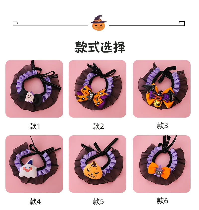 New Dog Necklace Halloween Pet Collar Cat Dog Drool Towel Lace Pumpkin Bat Wings Bow Cat Necklace Photo Prop