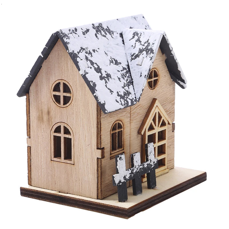 Christmas Home Decoration LED Luminous Wooden House Small House Xmas Tree Desktop Decoration Happy New Year Give Gifts Friends