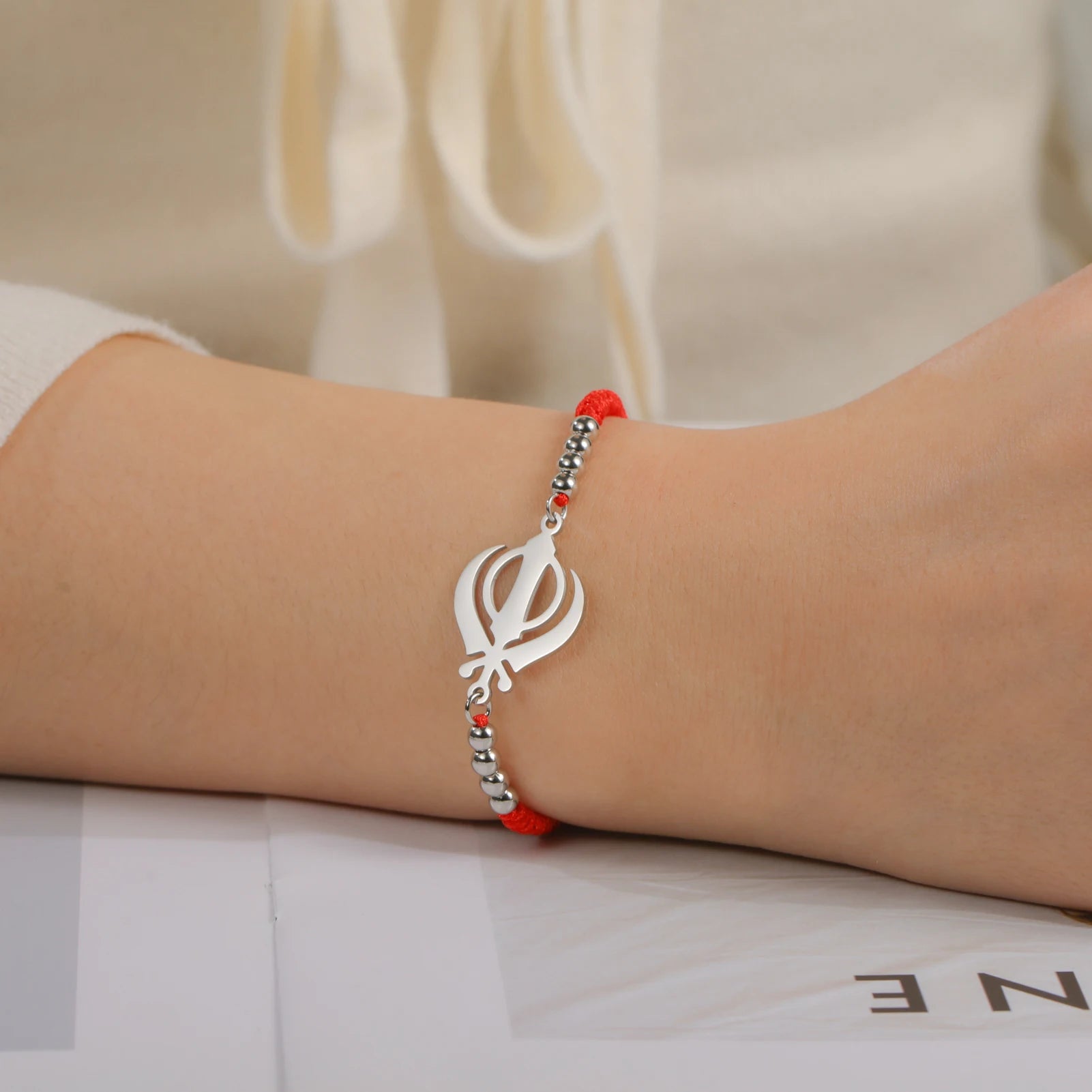 Lucktune Khanda Sikh Faith Bracelet for Women Men Stainless Steel Vintage Indian Sword Lucky Bracelet Spiritual Jewelry Gift