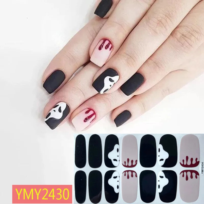 Baking Free Halloween Nail Stickers Full Sticker Fashion Nail Art Jewelry  Pumpkin Ghost Wholesale Applique Nail Sticker
