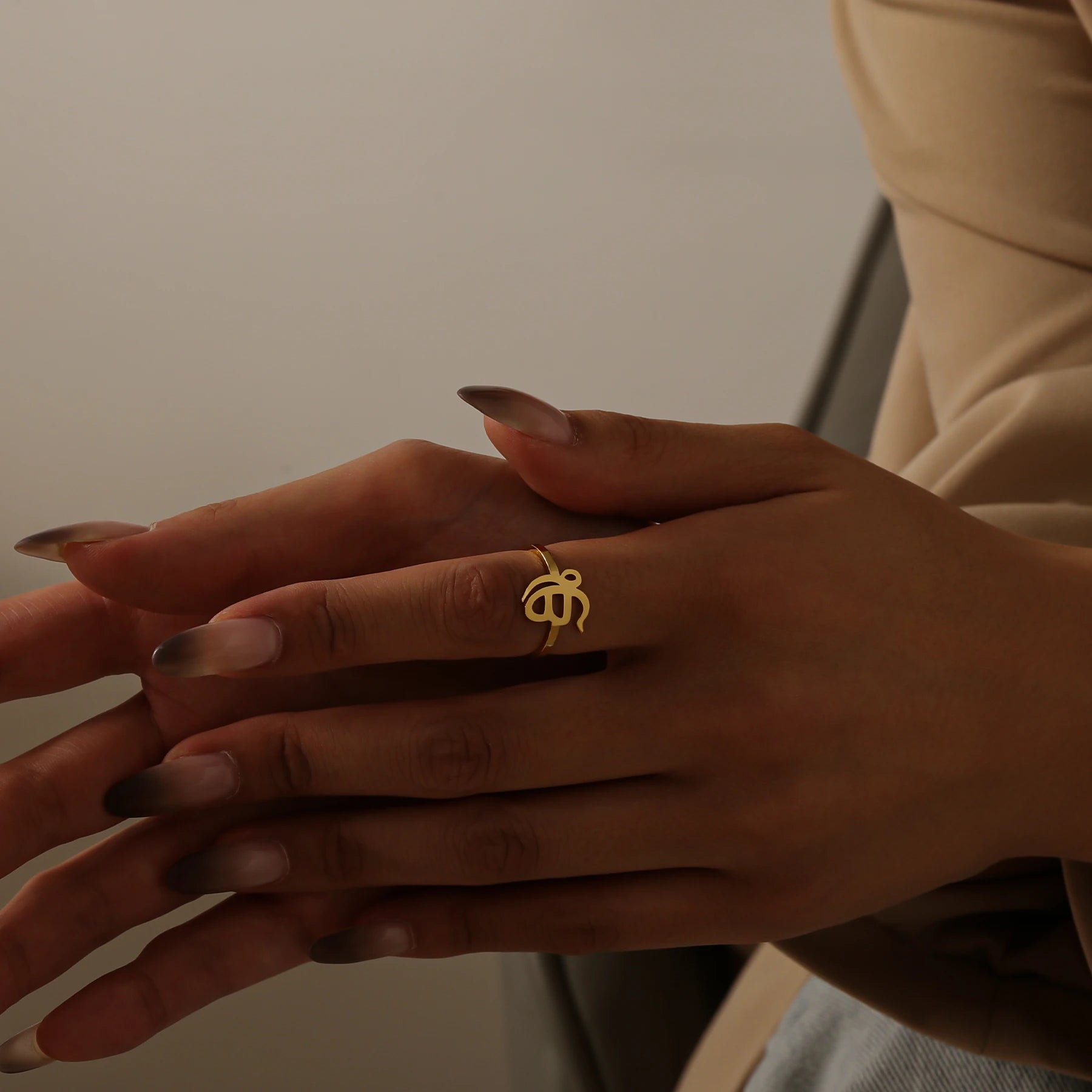 Sikh Punjabi Special Symbol Ring 18K Pendant Hindi Jewelry Personalized Adjustable Ring Religious Memorial Jewelry Holiday Gift