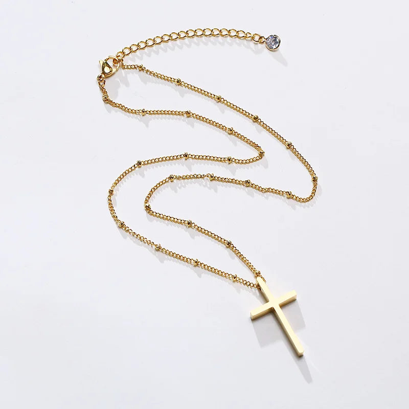 Cruz Cross Necklace Pendant, Women's Stainless Steel Cross Collar, Fashion Religious Jewelry