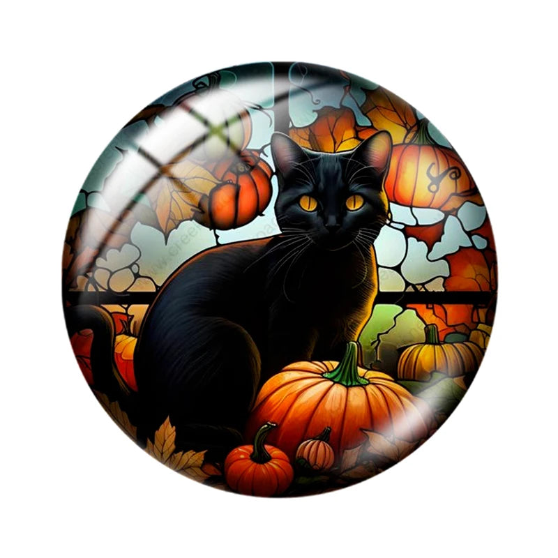 Halloween Black Cat 12mm14mm/16mm/18mm/20mm/25mm Round photo glass cabochon demo flat back Making findings