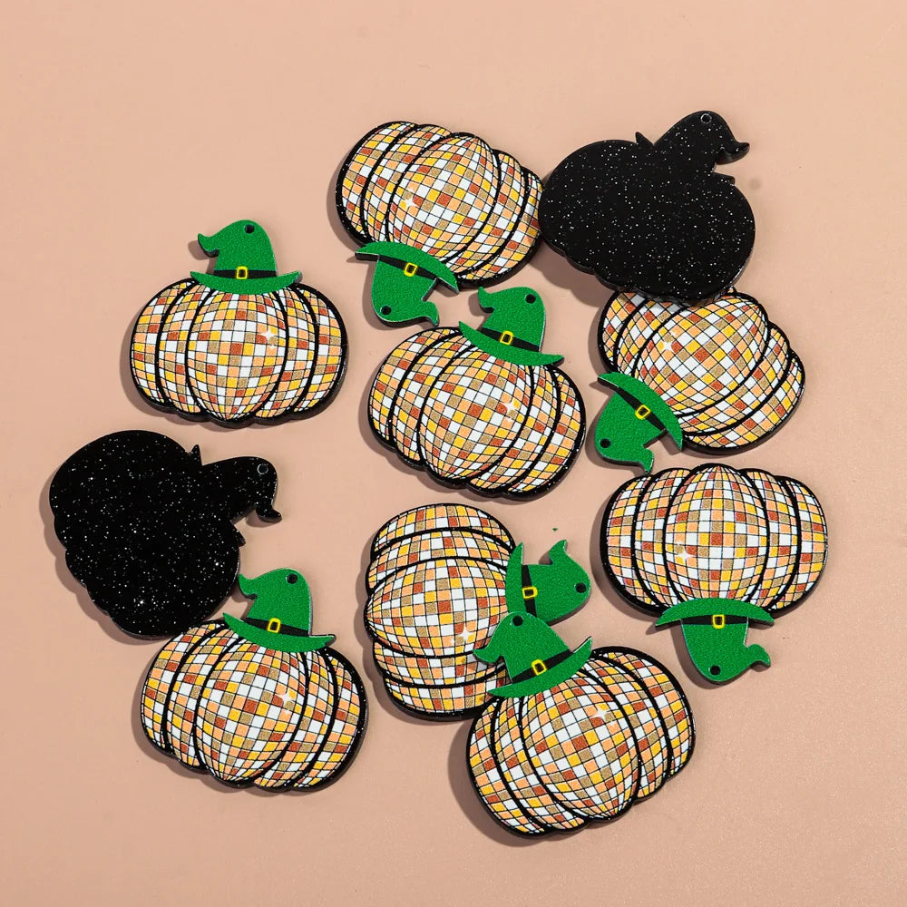 10pcs/lot Halloween Cute Charms Creative Ghost Pumpkin Acrylic Print Pendant for DIY Jewelry Making Necklace Earring Accessories