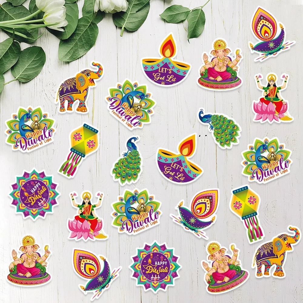 100Pcs/Bag Diwali Festival Theme Paper Confetti Elephant Peacock Candle Table Scatter for India Diwali Festival Party Decor