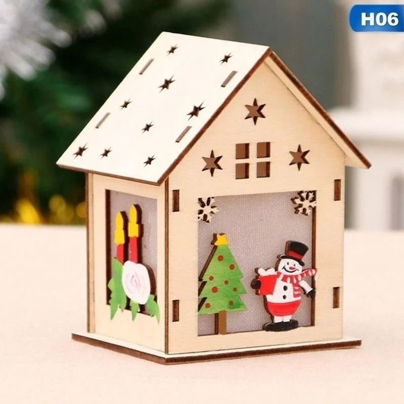 Christmas LED Light Wooden House Luminous Cabin Merry Christmas Decorations for Home DIY Xmas Tree Ornaments Kids Gifts New Year