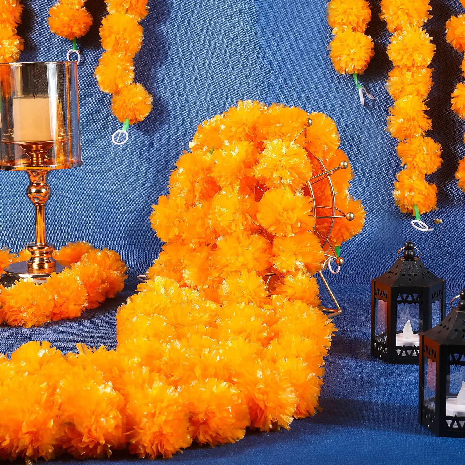 5-50pcs Marigold Garland For Decoration 5 Ft Artificial Flower Garland Mexican Fiesta Day of The Dead/Diwali Pooja Decor/Wedding