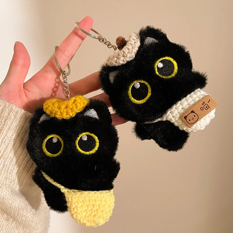 Cute Keychain Kawaii Black Cat Keychain Plush Cats Toy Backpack Hanging Pendant Decoration Keyring Halloween Ghost Theme Gifts