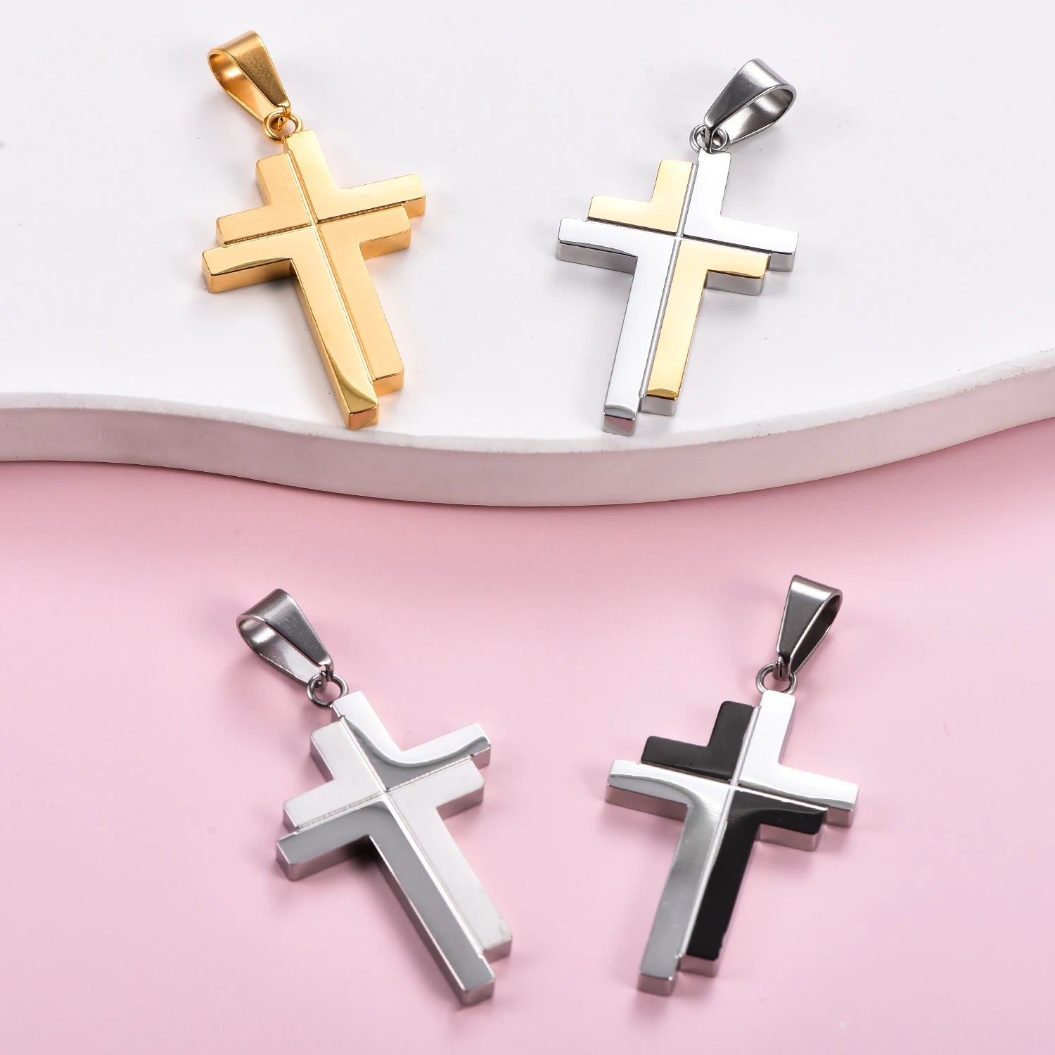 Cross Pendant Necklace Classic for Men Women Fashion Hip-hop Stainless Steel Dull Polished  Faith Prayer Jewelry Gift