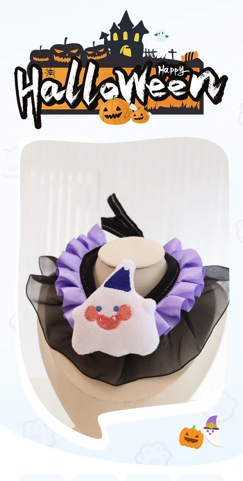 New Dog Necklace Halloween Pet Collar Cat Dog Drool Towel Lace Pumpkin Bat Wings Bow Cat Necklace Photo Prop