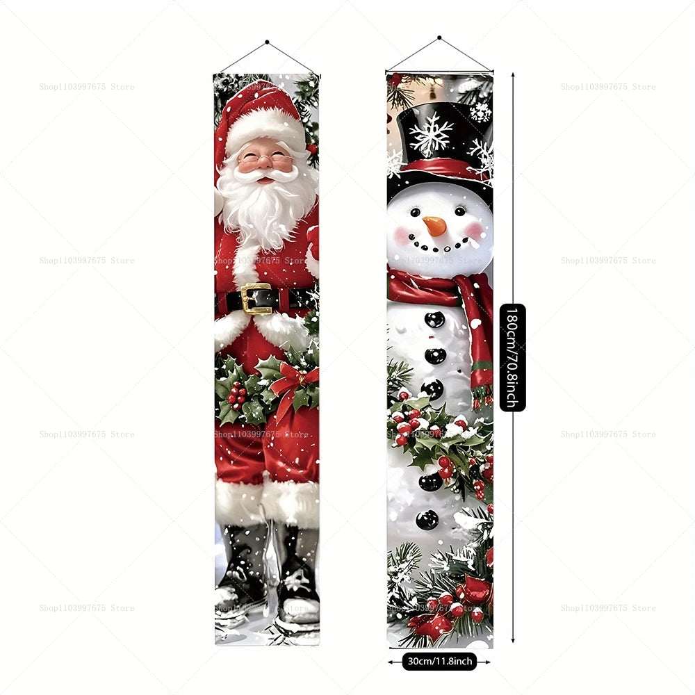 2D Merry Christmas Tree and Wreath Decor Indoor Outdoor Banners Porch Hanging Signs Wall Front Door Outside Yard Party Supplies