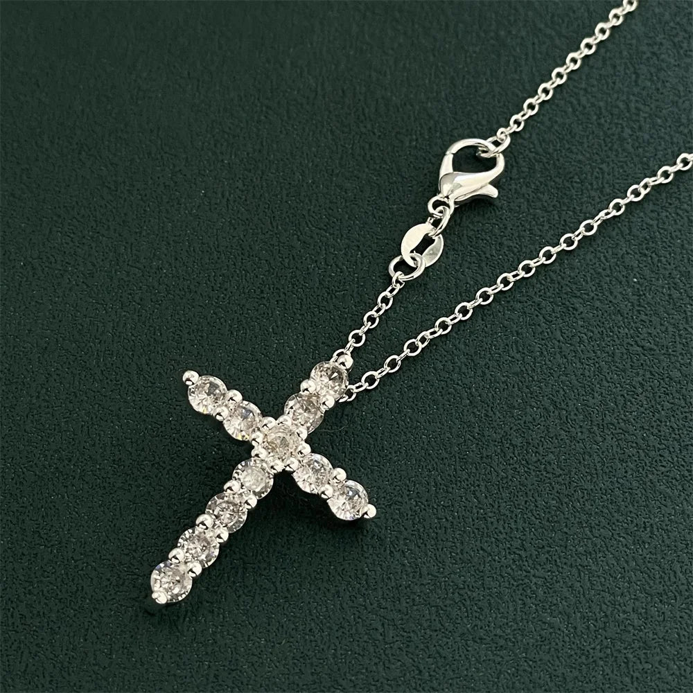 925 sterling silver diamond cross pendant with thin chain, versatile and fashionable
