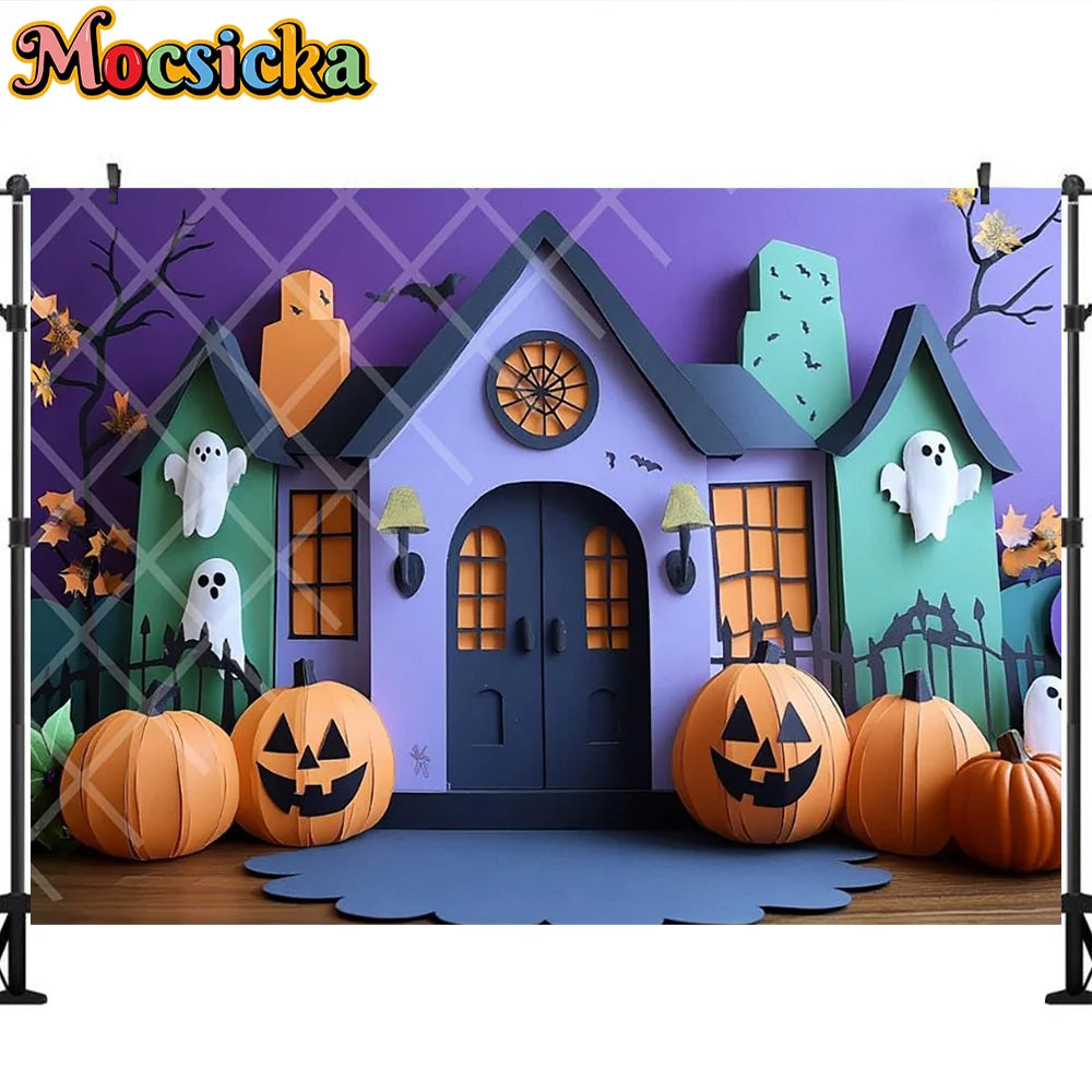 Mocsicka Photography Backdrop Halloween White Ghost Pumpkin Decoration Kids Holiday Party Supplies Backgrounds For Photographs