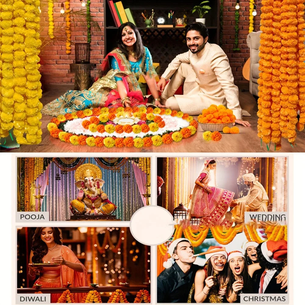 Diwali Pooja/ Long Strands Artificial Marigold Garland / Wedding Events Decor