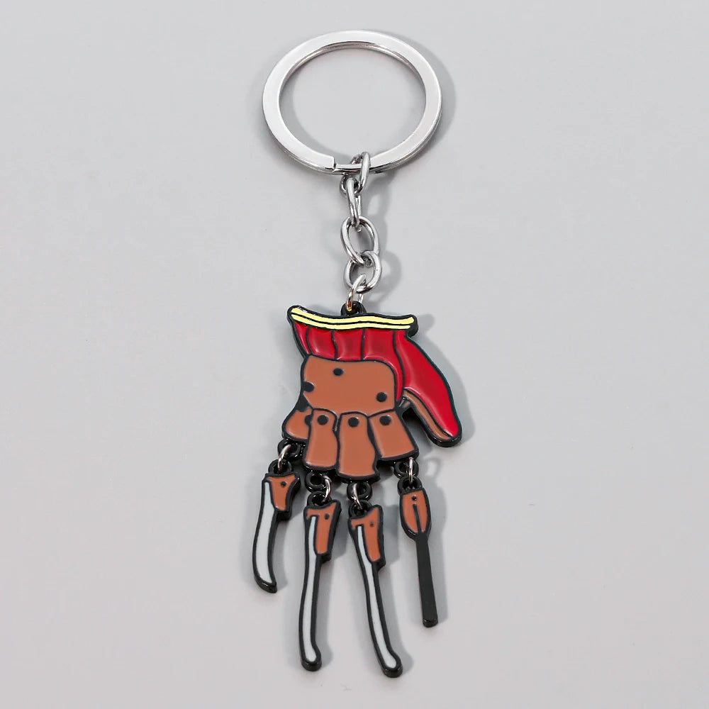 Horror Movie Ghost Street Metal Enamel Freddie Kruger Gloves Keychain Halloween Necklace Gift