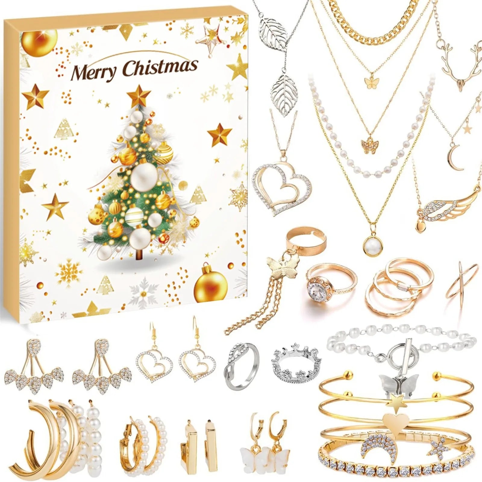 Christmas Countdown Calendar 24 Days Christmas Countdown Advent Calendar Necklace Bracelet Earrings Christmas Gifts