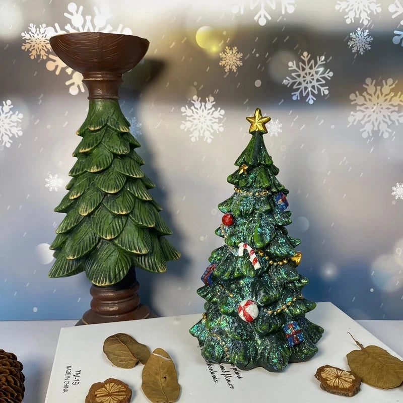 Christmas Tree Decorations Resin Sculpture Home Statues Figurines Christmas Trees Living Room Ornaments Table Desk Accessories